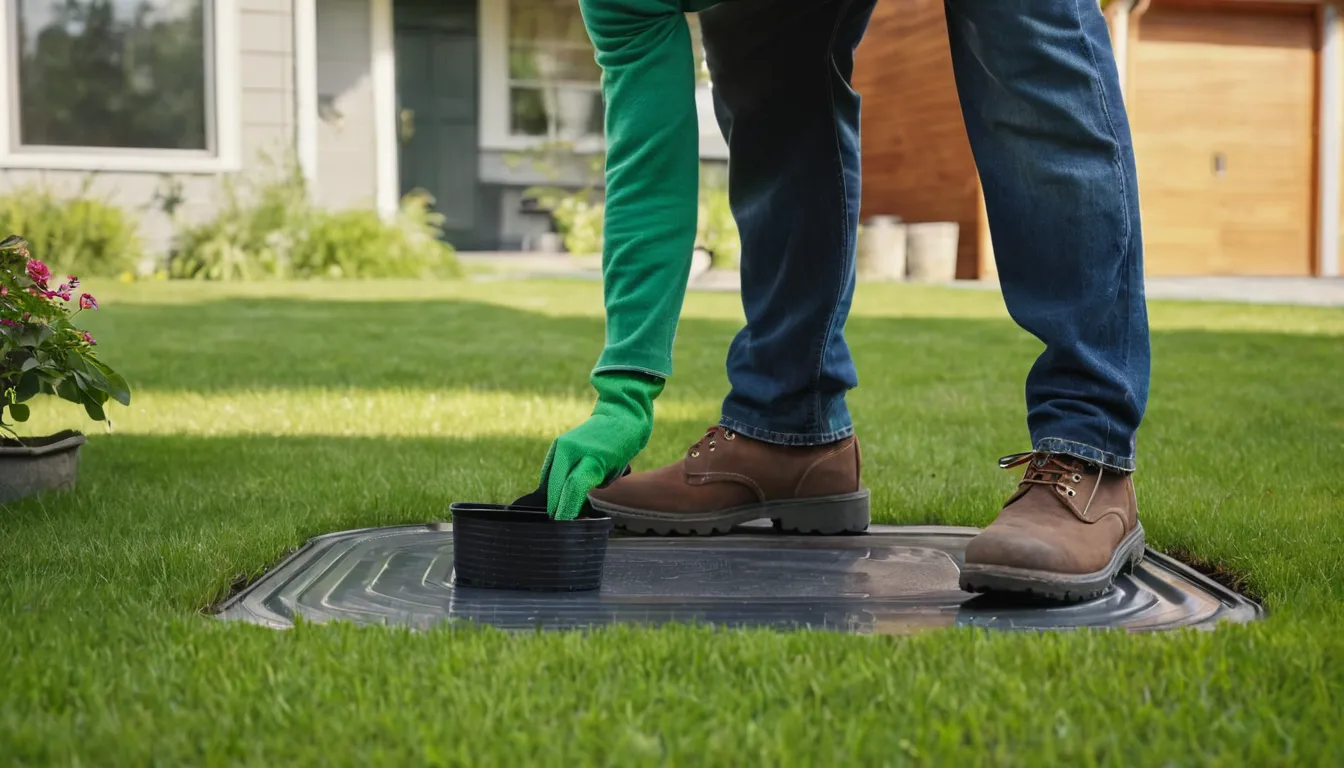 Homeowner checking the yard near a septic tank lid in Kettering
