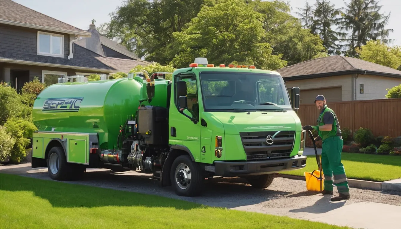 A friendly septic provider checking a tank lid in a yard near Kettering